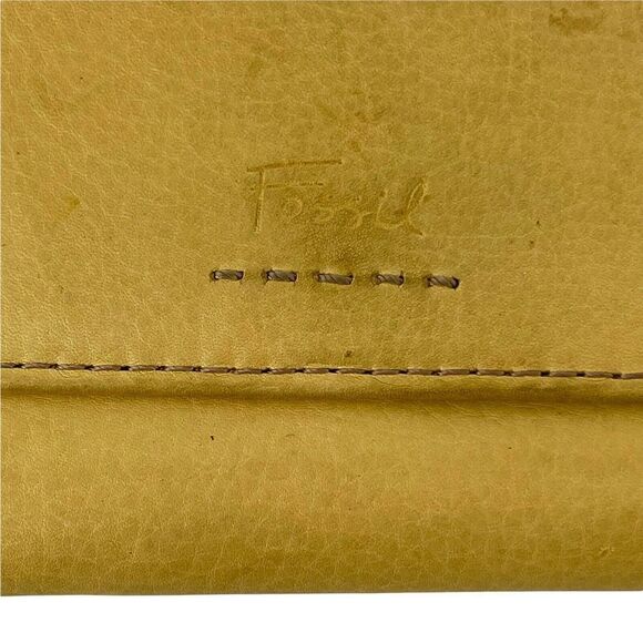 Fossil Wallet Yellow Genuine Leather Trifold Classic Checkbook Insert Pockets - Picture 6 of 10